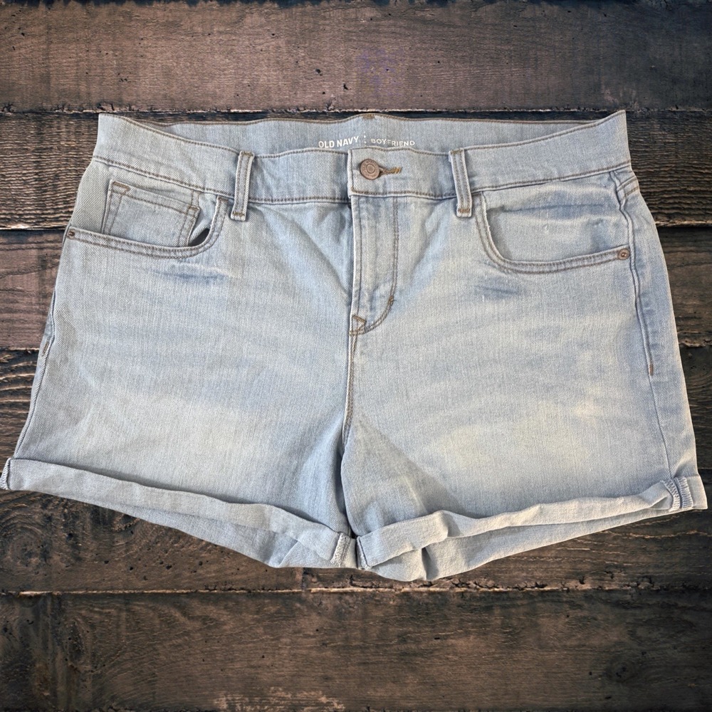 Old Navy Boyfriend Jean Shorts Size 14 Light Wash Cuffed Stretch Summer 34x4